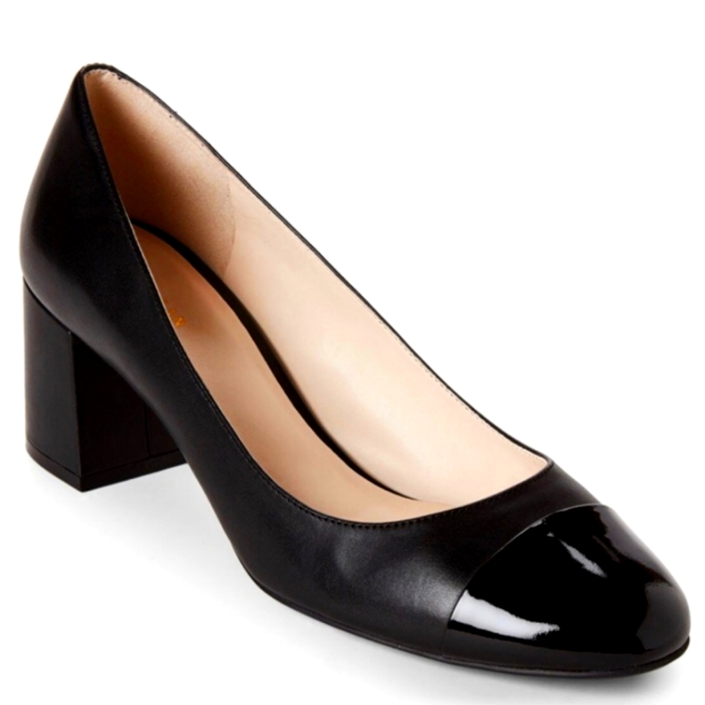 Cole Haan Dawna Cap Toe Block Heel Pumps In Black Size 9B